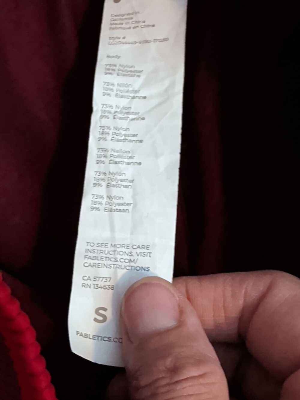 Fabletics High-Waist Burgundy & Cherry Red 7/8 Seamless Leggings - Size Small - Picture 7 of 7